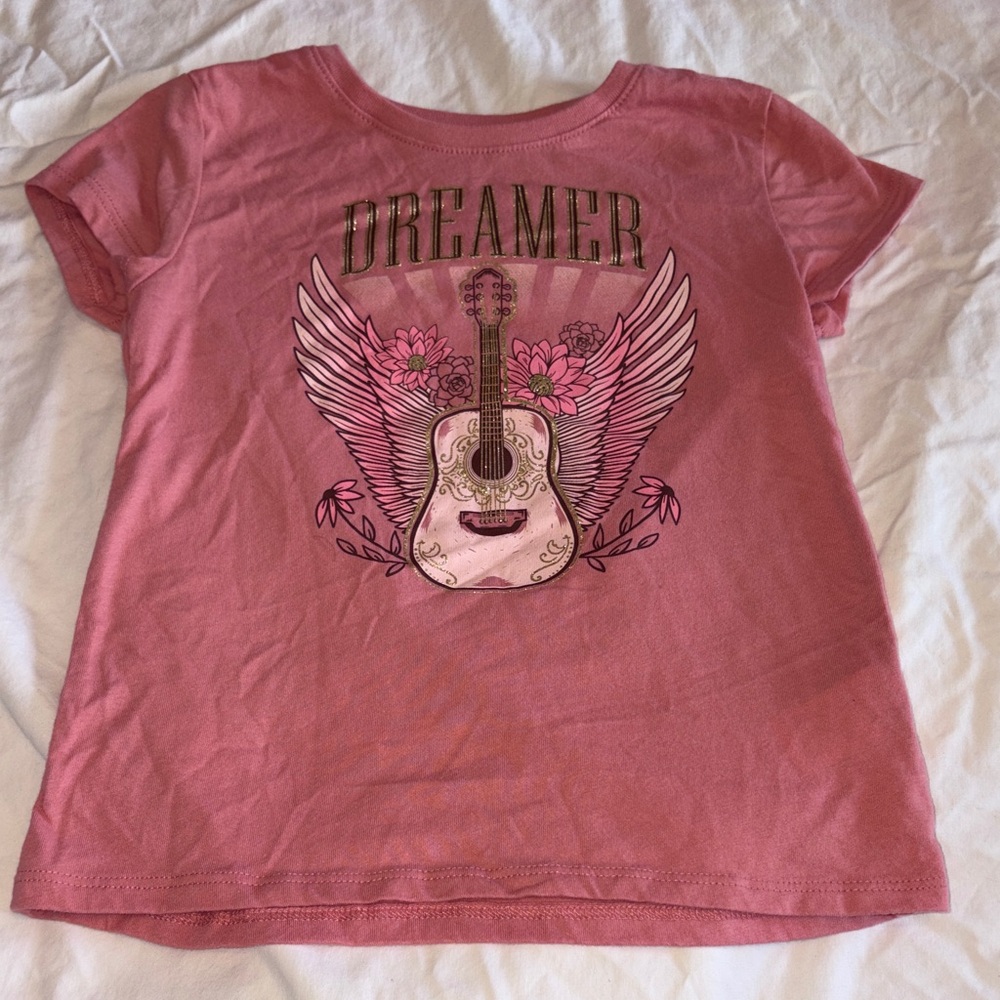 Place Pink 'Dreamer' Graphic Tee with Guitar and Wings